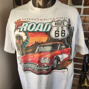 Vintage 1995 Ralph White Hot Rod Corvette Car Route 66 Western Art Shirt Size XL